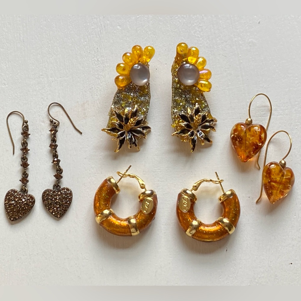 4 Vintage Gold tone Metal earrings Rare